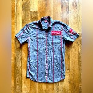 Coca‎ Cola Blue/Gray and Red Casual Button Down Shirt